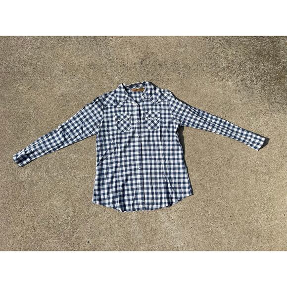 Wrangler Blouse Women Size Medium Plaid Pearl Snap Western Long Sleeve Shirt - Picture 1 of 11